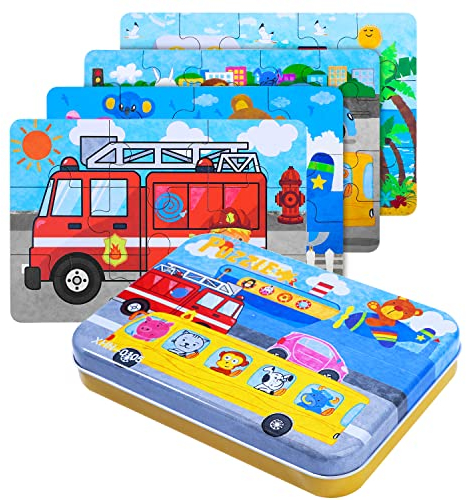 BBLIKE Kinderpuzzle 64 Stücke Puzzle für Kinder Puzzle ab 3 Vier schwierigkeitsgrade Lernspielzeug für Kinder 3 4 5 Jahren Alt (Auto)