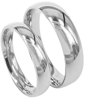 Everstone Couple Ring Sets Wedding Band Engagement Ring Sets Titanium Polished Silver Bands UK size H to Z7