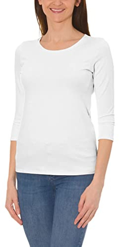 Alkato Damen Shirt 3/4 Arm mit Rundhals, Farbe: Weiß, Größe: M