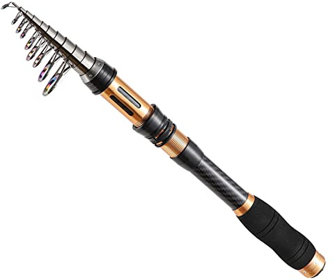 BNTTEAM Canna da Pesca Portatile 99% Fibra di Carbonio, Canna da Pesca telescopica Super Dura Ultraleggera per Surf da Viaggio Pesca d'Acqua Dolce Bass Boat (CB/1.8M/70.8in/5.9ft)