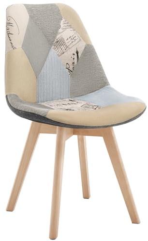 WOLTU Chaise Salle à Manger, Chaise Patchwork, en Lin + Bois Gris + Kaki BH29pw-1