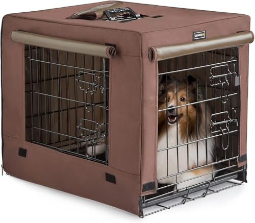 DONORO Dog Crates for Small Medium Size Dogs Indoor Double Door Dog Kennels & Houses for Puppy and Cats, Collapsible Metal Contour Dog Cages (Brown, 30.0 L x 19.0 W x 21.0 H)