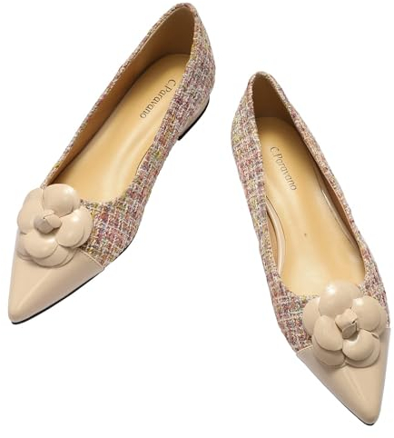 C.Paravano Flache Schuhe für Damen | Spitze Tweed Schlupfschuhe Ballerinas (39,Rosa)