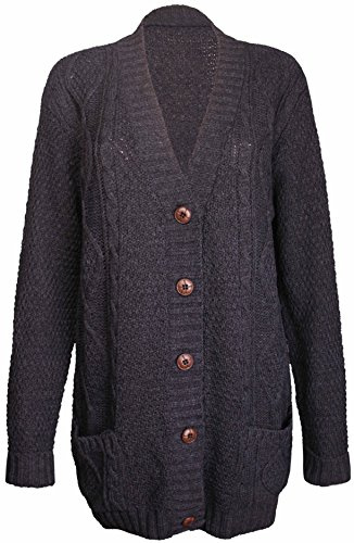 Purple Hanger Women’s New Long Sleeves Ladies Chunky Aran Cable Knit Button Grandad Cardigan Sweater Plus Size 8-26 (24-26, Black)