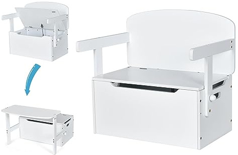 GOPLUS Table Chaise Enfant 3 en 1, Banc Coffre a Jouet Enfant en Bois avec Couvercle, Dossier, Boîte de Rangement, Table d'Activités pour 3-7 Ans, pour Chambre, Maternelle, Salon (Blanc)