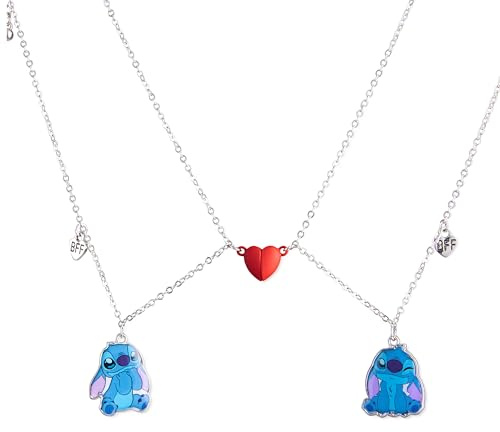 Disney Parure di Gioielli per Bambine e Ragazze Stitch Bracciale Orecchini Collana Amicizia Stitch (Argento 2 Collane)
