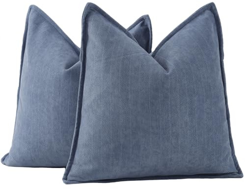 Madizz 2 Pezzi Ciniglia Copricuscini Testurizzata con Bordo Morbido Decorativo Fodere per Cuscino Lusso Stile per Divano Camera da Letto 45x45 cm Blu polveroso