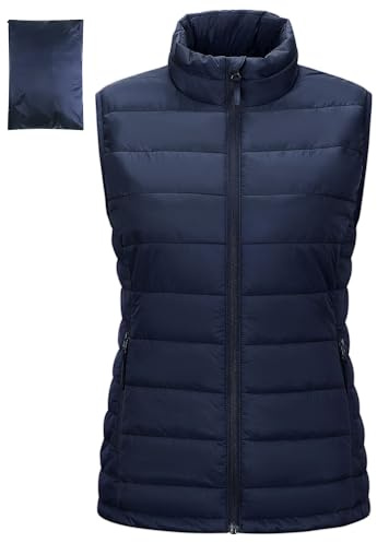 Outdoor Ventures Womens Puffer Gilet Packable Quilted Vest Padded Outwear Vest Bodywarmer Ladies Windproof Sleeveless Jacket Hiking Running Golf Riding Dark Blue M