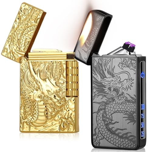 2 mecheros de dragón, arco eléctrico + encendedor de metal de llama suave, recarga USB C y gas butano, mecheros para velas, regalo de cocina para hombres (NO gas)