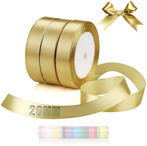 TXXATX 66m Schleifenband Antikgold Satinband Deko Geschenkband Breit 20mm Geschenkbänder Antikgold Ribbon Band Hochzeit Stoff Geschenk Band für Taufe Geburtstag Valentinstag Weihnachtstischdeko