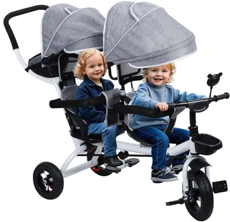 Passeggino doppio tandem con tettuccio per bambini da 2 a 8 anni, ideale per raddoppiare con comfort e sicurezza