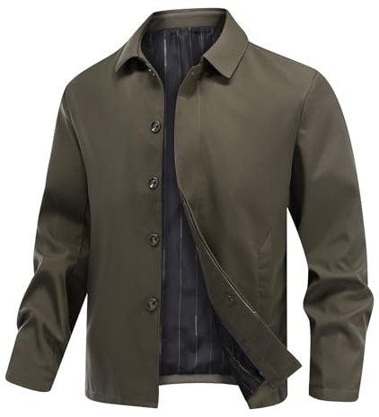 Allthemen Giacca a Maniche Lunghe Uomo Giubbotto Bottoni Casual Jacket Bomber Transizione Primavera Estate Cachi XL