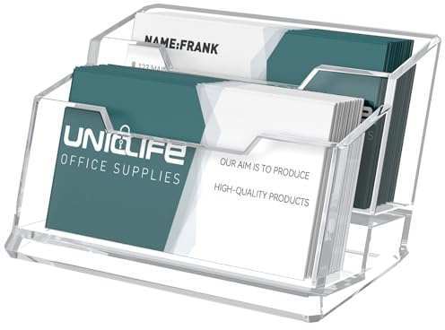 Uniclife Acrylic Business Card Holder for Desk 2 Slots Clear Business Card Display Stand for Men & Women Desktop Business Card Organizer Card Stand for Office Home Exhibition, 120 Card Capacity