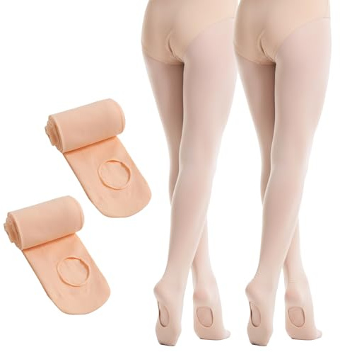 viiotu 2 Pairs 60D Girls Ballet Tights - Ultra Soft Convertible Dance Tights with Elastic Waist & Reinforced Crotch (UK, Age, 12 Years, 16 Years, Regular, Pink 2 Pairs)
