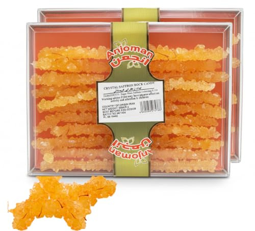 Anjoman Saffron Rock Candy 2 x 500g – Crystal Nabat Sugar Sticks – Saffron Tea Sweetener – Value Multipack