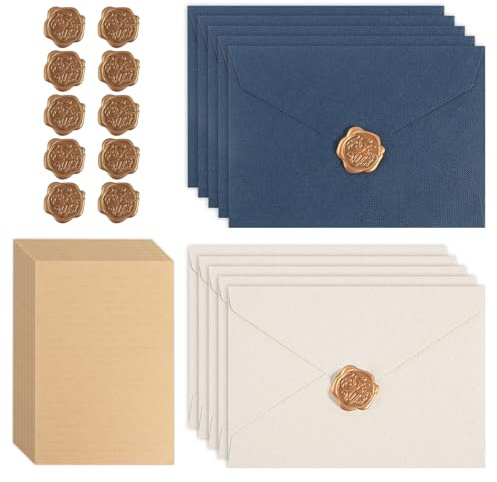 35 PCS Writing Paper and Envelopes Set with 10 Gift Envelopes and 15 A5 Writing Paper and 10 Seal Stickers Vintage Letter Envelopes Set for Birthday Wedding Invitation Greeting Cards