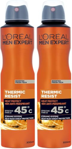 L’Oréal Men Expert Thermic Resist XXL Anti-Perspirant Deodrant Spray with Clean Cool Fragrance, 48H Heat-Resistant Protection (Tested at 45°C), Ceramic Technology – 300ml (Pack of 2)