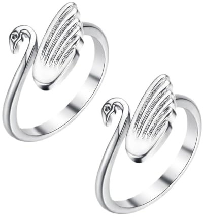 SWOOMEY Anelli per Maglieria Facili da Indossare Regolabili 2pezzi a Forma di Cigno in Rame Argento Resistenti alla Ruggine a Maglia per Cucito e Lavoro a Maglia