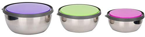 Fafeicy Juego de 3 Tazones para Mezclar de Acero Inoxidable con Tapas Sellantes Tazones Anidados para Almacenar Alimentos 16 14 12 Cm para Cocinar, Hornear, Preparar, Acampar, en Casa, Oficina,