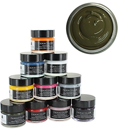 Famaco Leather Repair & Dye Cream | Self Seal Colourant for Quick and Easy Repair | Suitable for Sofas, Car Seats, Shoes, Handbag, and More (Khaki Kaki)