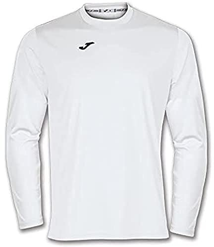 Joma - Camiseta Deportiva Manga Larga Hombre - Ligera y Transpirable Ideal para Todo Tipo de Deporte - Combi L - Blanco