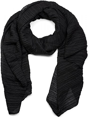 styleBREAKER Damen Schal fein gekreppt | Leichter Plissee-Schal für stilvolle Looks | Elegantes Halstuch mit fließenden Falten | Modisch Vielseitig & Angenehm weich | 96 x 192 cm, Farbe:Schwarz