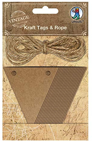 Ursus 40650005-20 banderines de papel de estraza con 4,5 m de cuerda de yute, cadena de banderines personalizable como decoración para tu fiesta, marrón, talla única