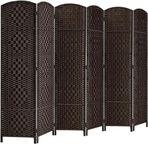 Rose Home Fashion Room Divider, 6 ft Tall Room Dividers and Folding Privacy Screens, 16in Privacy Screen 6 Panel Dark Coffee Space Temporary Wall Foldable Partition Separation