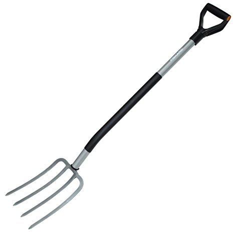 Fiskars Spatengabel für harte, steinige Böden, Mit 4 Zinken, Länge: 122 cm, Hochwertiger Borstahl, Grau/Schwarz, Ergonomic, 1001413