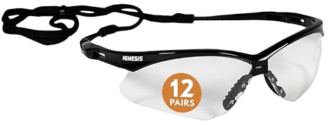 KleenGuard™ V30 Nemesis™ Safety Glasses (25679), with KleenVision™ Anti-Fog Coating, Clear Lenses, Black Frame, Unisex for Men and Women (Qty 12)