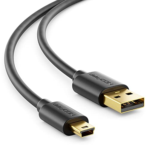 deleyCON 3,0m Mini USB 2.0 Câble Haute Vitesse - Câble de Charge & Données pour Téléphones Mobiles Smartphones Tablettes Appareils Photo Numériques Navis Microphone - USB A vers Mini B - Noir