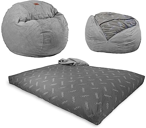 CordaRoy's Chenille Bean Bag-Convertible Bean Bag Chair-Machine-Washable Chenille Fabric Cover-for Basement,Living Room,Game Room,Dorm & More - Queen Size - Charcoal | Made in The USA