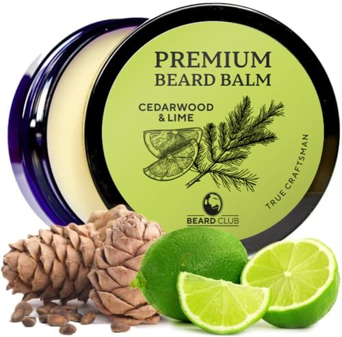 Beard Club Bartbalsam für Männer – Zedernholz und Limette – Premium-Bart-Conditioner und Weichmacher zum Formen und Stylen, verhindert Juckreiz und Schuppenbildung – natürlich und biologisch