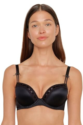 SUSA Wiesn-magi Dirndl-bh bygel-push-up bh med extra kupor, bh för en hisnande deco med smal spets med satinband, svart, 75E