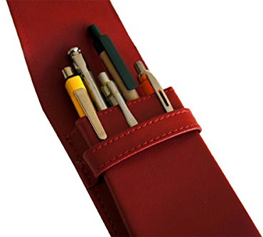 myshopx Leder Etui für 5 Füller Kugelschreiber Bleistift, Schreibgeräte Farbe Rot Echt Leder