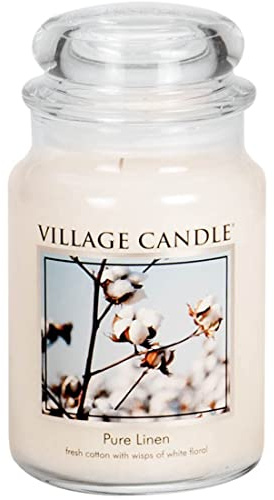 Village Candle Large Fragranced Candle Jar - 17cm x 10cm - 26oz (1219g)- Pure Linen - upto 170 hours burn time