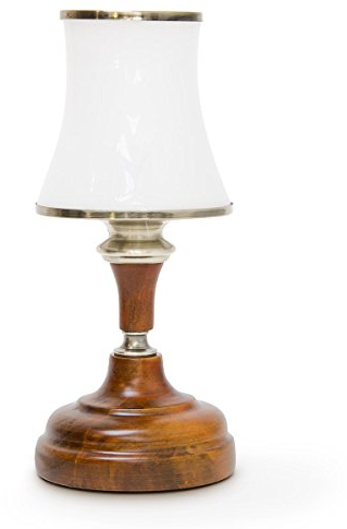 Relaxdays Tischlampe Antik, Glasschirm & Holzfuß, Jugendstil Lampe für Wohn- & Schlafzimmer, HxD: 30 x 13 cm, braun/weiß, Messing