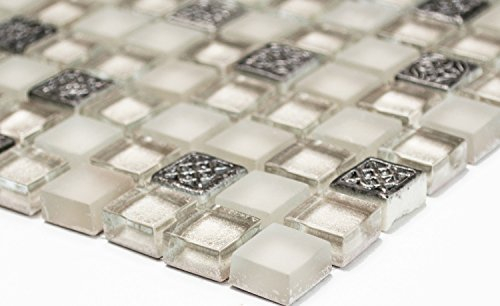 Mosaik Quadrat Crystal/Stein/Resin mix champagne/champange matt Glas Naturstein Ornament Fliesenspiegel, Mosaikstein Format: 15x15x8 mm, Bogengröße: 60 x 100 mm, 1 Handmuster ca. 6x10 cm