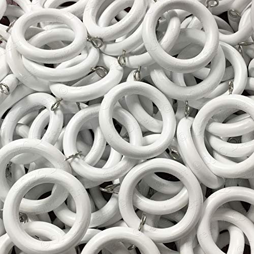 QPC Direct Quality Wood Wooden Curtain Rings to fit pole up to 28mm, 20 Pack (White)