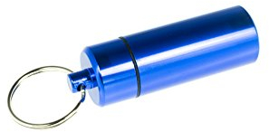 Pillendose aus Aluminium mit Schlüsselring in blau, groß, Schlüsselanhänger