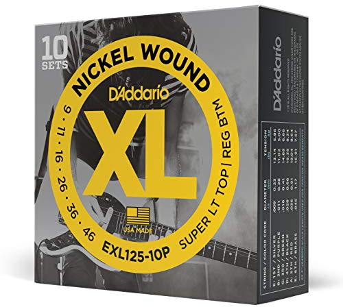 D'Addario EXL125-10P Nickel Wound Electric Guitar Strings, Super Light Top/Regular Bottom, 9-42, 10 Sets