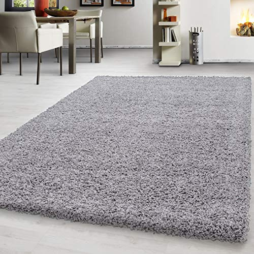 Teppium Moderner Hochflor Teppich Wohnzimmer 250x350 (240 x 340 cm) Hellgrau - Shaggy Flauschiger Teppich, Extra Weich, Pflegeleicht und Einfarbig - für Schlafzimmer, Küche und Esszimmer