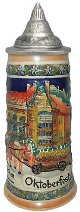 Essence of Europe Gifts E.H.G Oktoberfest Stein - Boccale in ceramica, motivo: stella alpina con coperchio, 0,75 litri