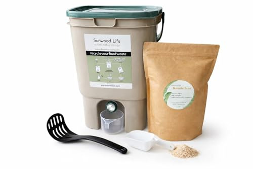 Sunwood Life Indoor Bokashi Composter Starter Kit- Beige, 2.2 lb Premium Bokashi Bran Included, Easliy Turn Your Kitchen Wastes into Nutrition for Your Garden Soil