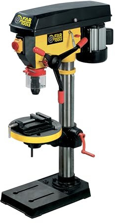 Fartools Perceuse d'établi 550W, hauteur 1m, col de cygne 162,5mm, mandrin autoserrant 16mm, 16 vitesses de rotation 180-2770tr/min, étau 100mm
