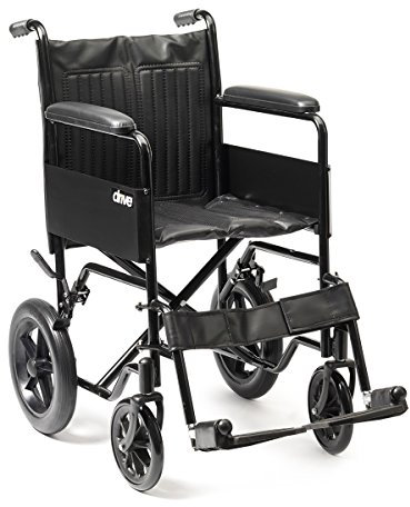 Drive Devilbiss S1 Economy Steel Transit Wheelchair with Solid Rear Wheels, 18 Inch Seat Width