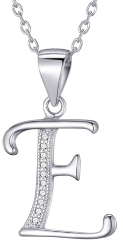 Morella collar de mujer con colgante letra E de 925 plata rodiada con piedras de circonita para damas 45cm color blanco
