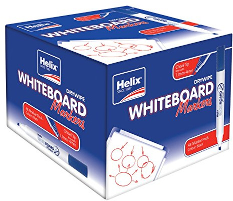 Helix Whiteboard Chisel Marker Pens - Black (One Box of 48 pens) MP8012