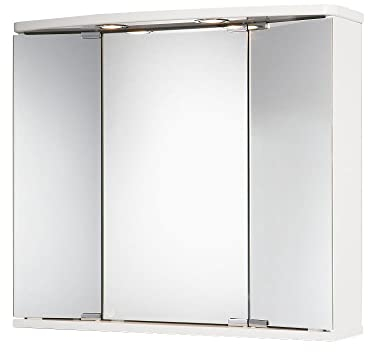 Jokey Funa Badezimmer Spiegelschrank mit LED Beleuchtung, Bad Spiegelschrank aus MDF/Holz, inkl. Steckdose | Weiß 68 cm
