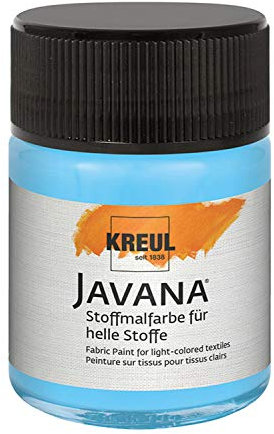 KREUL 91942 - Javana Stoffmalfarbe für helle Stoffe, 50 ml Glas in hellblau, geschmeidige Farbe auf Wasserbasis mit cremigem Charakter, dringt fasertief ein, waschecht nach Fixierung